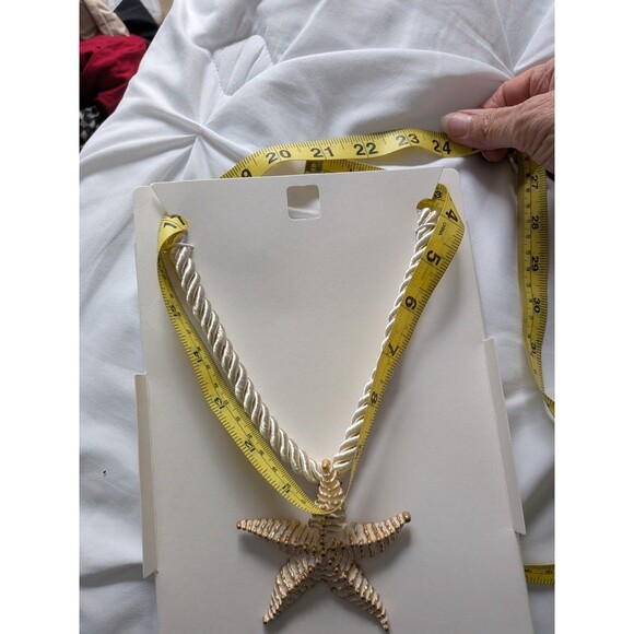 ZARA Women's Gold Textured Starfish Ivory Cord 20" Statement Necklace Coastal - Picture 6 of 12